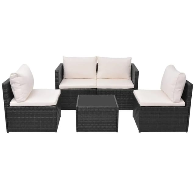 vidaXL 5-Tlg Garten-Lounge-Set mit Auflagen Poly Rattan Schwarz 43110