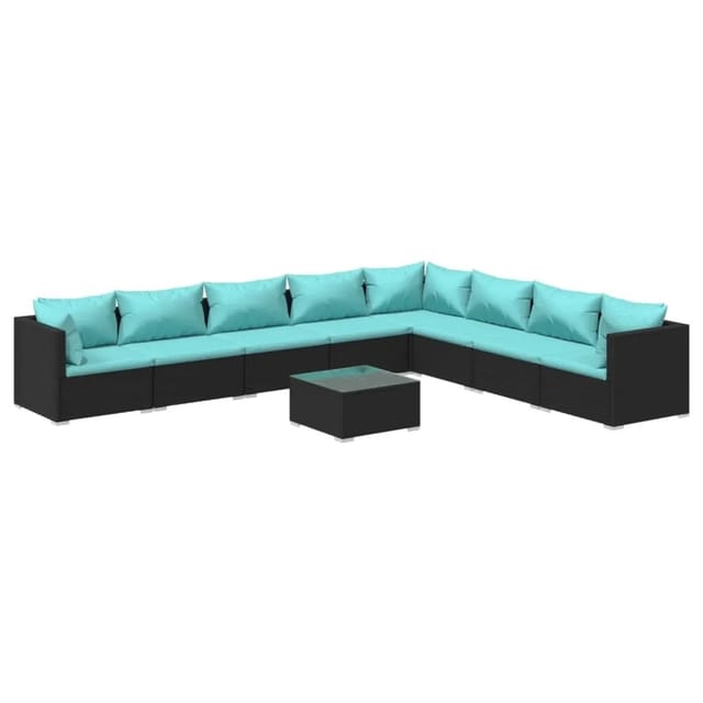 vidaXL 9-Tlg Garten-Lounge-Set mit Kissen Poly Rattan Schwarz 3101777