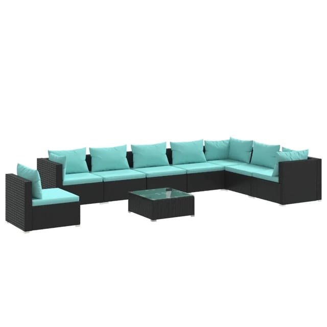 vidaXL 9-Tlg Garten-Lounge-Set mit Kissen Poly Rattan Schwarz 3102377