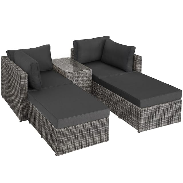 Tectake Aluminium Rattan Lounge San Domino Wetterfest und Uv Beständig Dicke Der Sitzpolster 10 cm 92 x 72 x 63 cm Hellgrau Dunkelgrau