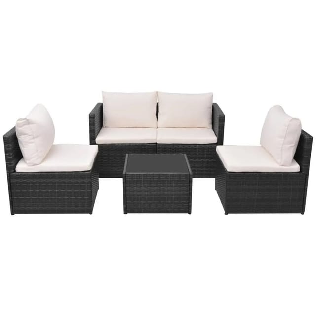 Furnicato 5-tlg Garten-lounge-set Mit Auflagen Poly Rattan Schwarz