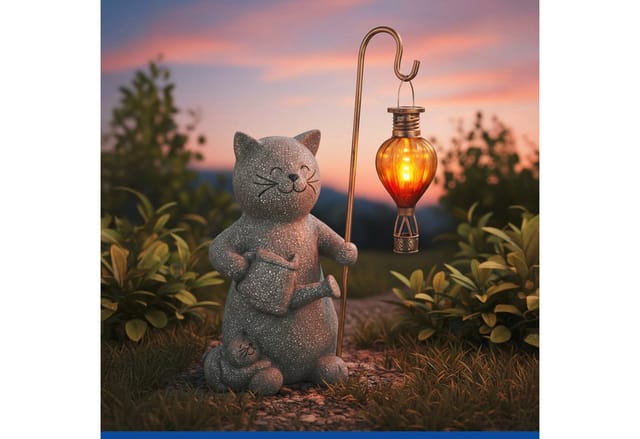 Maximex LED Dekofigur Modell Katze und Heißluftballon, Ein-/Ausschalter, LED fest integriert, Warmweiß, dekorative, solarbetriebene Gartenleuchte, wetterbeständig