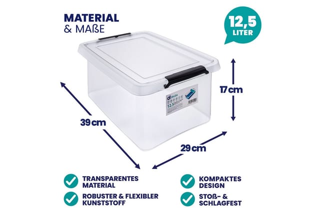 Deuba Aufbewahrungsbox, 12,5L Deckel Kunststoff Organizer Ordnungsboxen BPA frei stapelbar