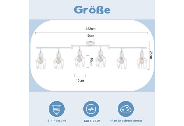 ZMH 6 Flammig E14 Deckenstrahler Retro Drehbar 350° für Flur Schlafzimmer, 90° Drehpunkt IP20 Staubgeschützt, ohne Leuchtmittel, Einfache Installation für Wohnzimmer Küche