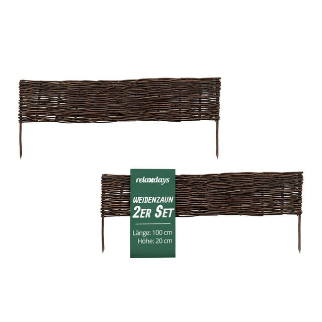 relaxdays Beetumrandung Beeteinfassung Weide im Set, 100 x 20 cm, 2er Pack