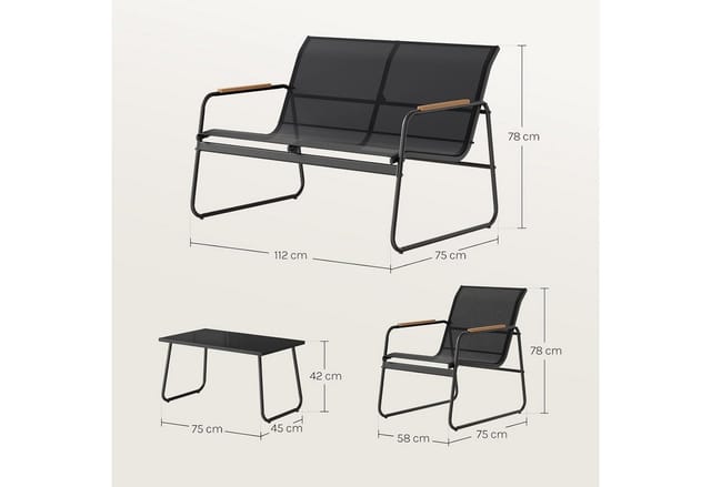 Woltu Gartenlounge-Set, (4-tlg), Gartenmöbel-Set, 1 Tisch & 1 Zweisitzer-Sofa & 2 Sessel, Wetterfest