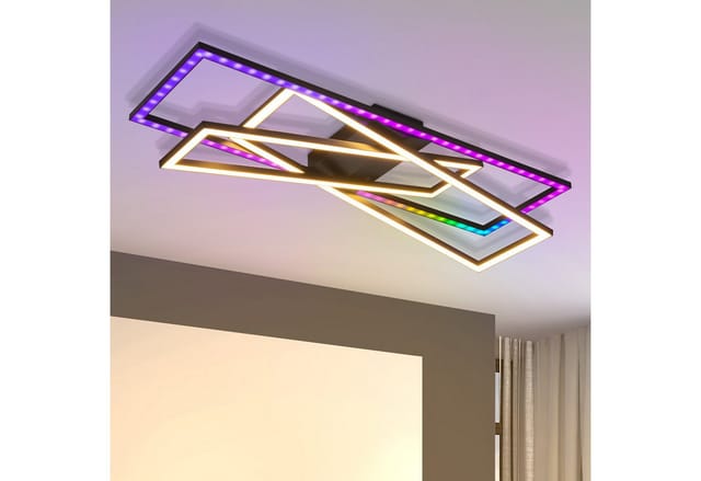 Nettlife LED Deckenleuchte Schwarz RGB Farbwechsel Dimmbar Wohnzimmer 36W Modern Rechteckig, Dimmbar,RGB