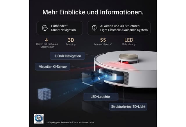 Dreame Saugroboter L20 Ultra complete mit Wischfunktion, leistungsstarke Saugfunktion, ausfahrbarer Mop Arm, automatisches Staubentleerungssystem