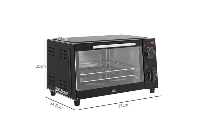 HOMCOM 9L, mit Backblech, Grillrost, 100 °C-230 °C, zum Grillen, Backen, Toasten, Schwarz