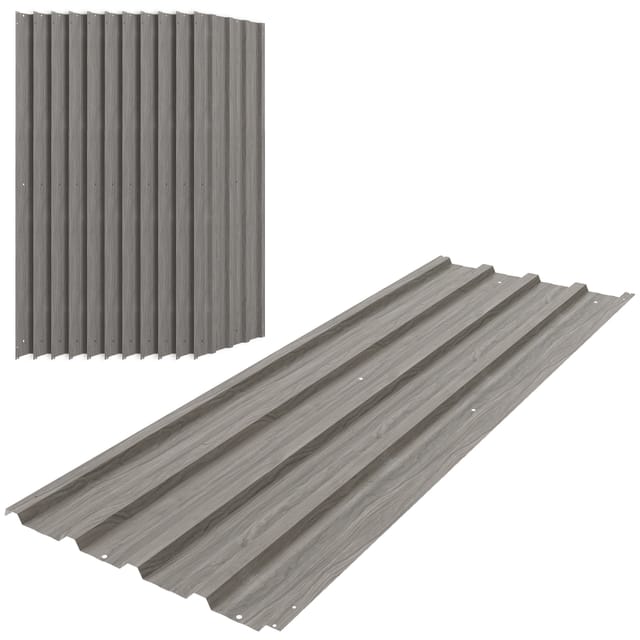 Set Aus 12 Verzinkten Stahlblechen In Holzoptik, 129 X 45 Cm, Hellgrau, Witterungsbeständig