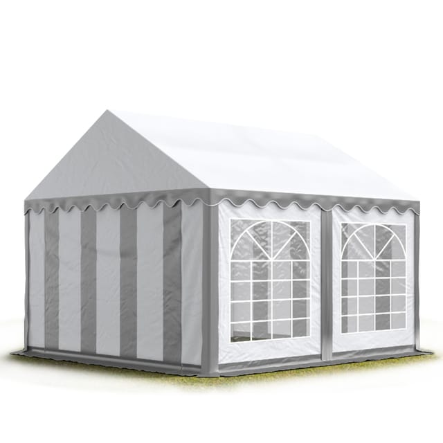 Party-zelt Festzelt 4x4 M Garten-pavillon -zelt Pvc Plane 700 N In Grau-weiß Wasserdicht - Toolport
