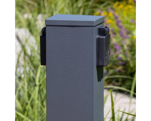 Steckdosensäule 2-fach, Ip44, Anthrazit 250v/ 16a, 13x13x27cm