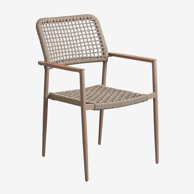 Sklum - Stapelbarer Gartenstuhl Mit Armlehnen Aus Aluminium Und Geflochtener Kordel Nediam Moka Braun