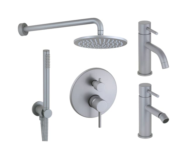 Pollini Acqua Design - Rundes Bidet-waschtisch-mischbatterie-set Und Duschset In Der Farbe Metallic-grau Pollini Jessy Color Kitjessycolora12