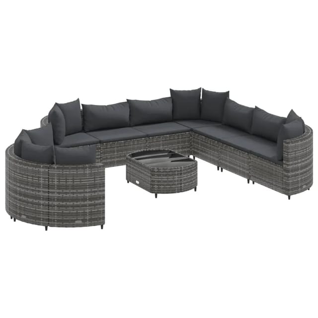 vidaXL 10-tlg Garten-Sofagarnitur mit Kissen Grau Poly Rattan Modell 121