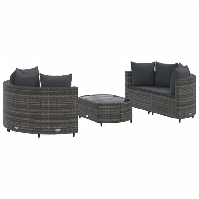 vidaXL 5-tlg Garten-Sofagarnitur mit Kissen Grau Poly Rattan Modell 109