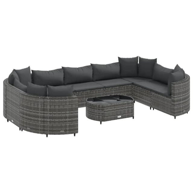 vidaXL 10-tlg Garten-Sofagarnitur mit Kissen Grau Poly Rattan Modell 125