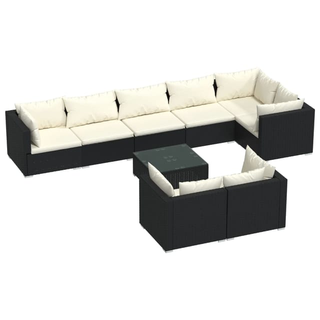 vidaXL 9-Tlg Garten-Lounge-Set mit Kissen Schwarz Poly Rattan 3102487