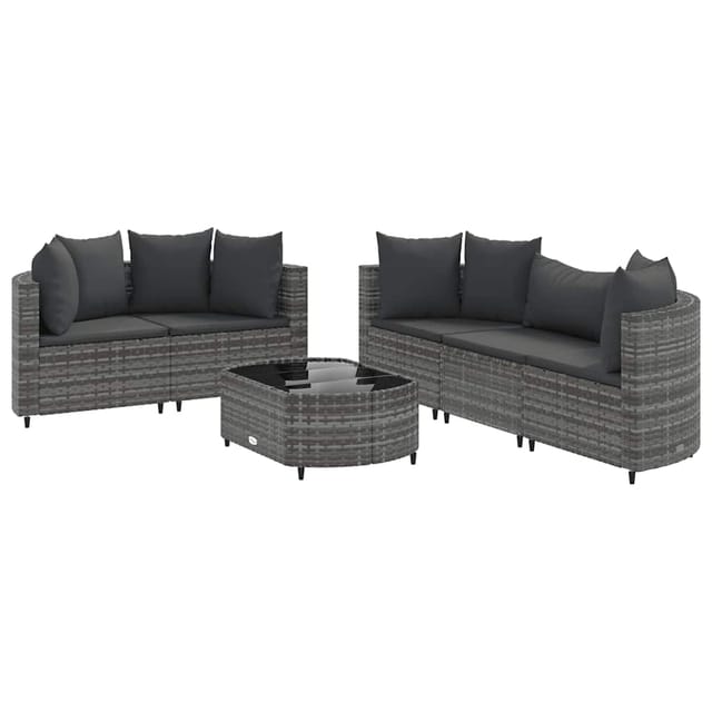 vidaXL 6-Tlg Garten-Sofagarnitur mit Kissen Grau Poly Rattan 3308418