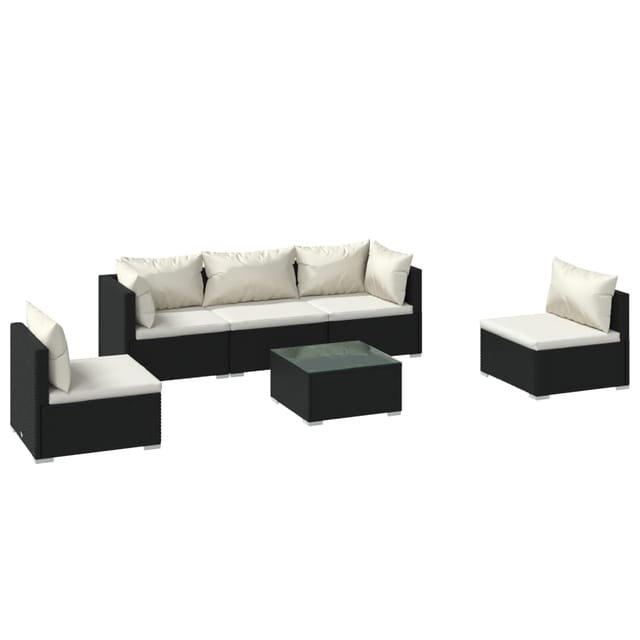 vidaXL 6-Tlg Garten-Lounge-Set mit Kissen Poly Rattan Schwarz 3102191