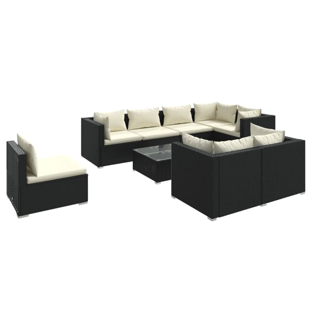 vidaXL 9-Tlg Garten-Lounge-Set mit Kissen Poly Rattan Schwarz 3102615