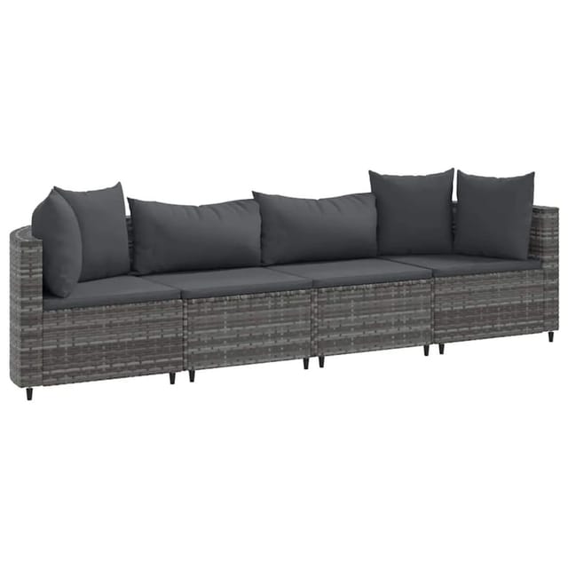 vidaXL 4-Tlg Garten-Sofagarnitur mit Kissen Grau Poly Rattan 3308458