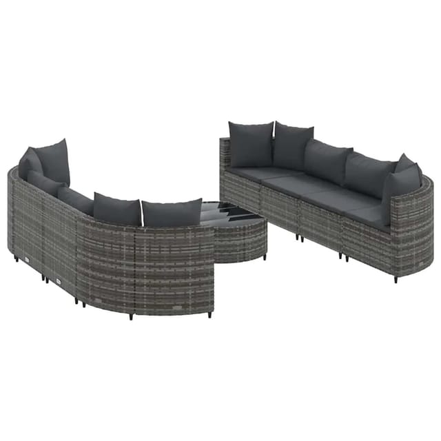 vidaXL 9-Tlg Garten-Sofagarnitur mit Kissen Grau Poly Rattan 3308426
