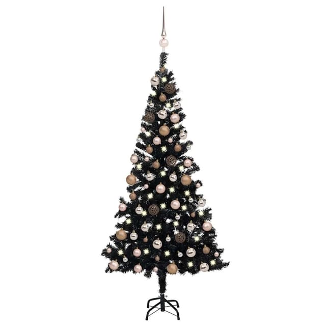vidaXL Künstlicher Weihnachtsbaum mit Beleuchtung & Kugeln Schwarz 150 cm 3077589