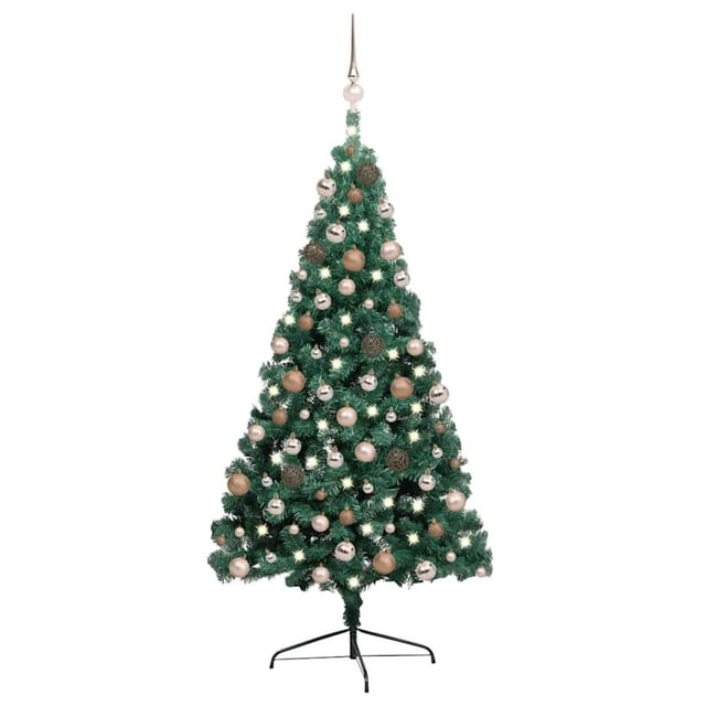 vidaXL Künstlicher Halb-Weihnachtsbaum Beleuchtung Kugeln Grün 240 cm 3077567