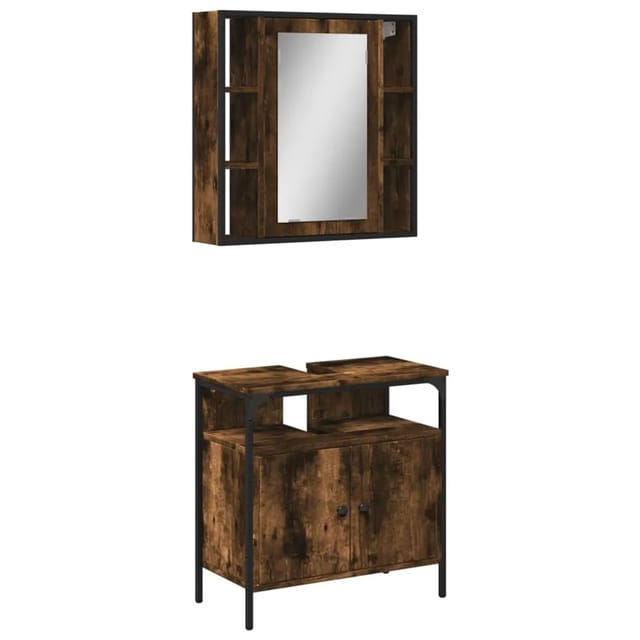 vidaXL 2-Tlg Badmöbel-Set Räuchereiche Holzwerkstoff 3214717