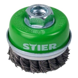 STIER Topfbürste Ø 65 mm, M14, 0,5 mm, gezopft, Edelstahl