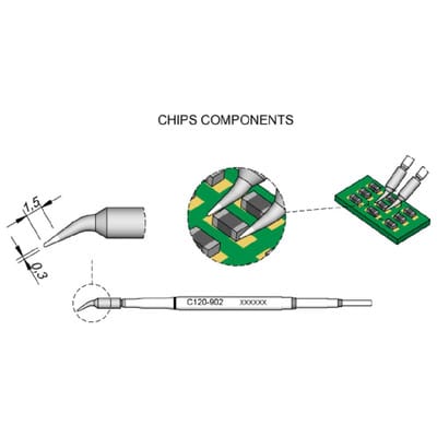 Entlötspitze Serie C120 Chip-Komponenten, C120902/ø0,3mm, gebogen