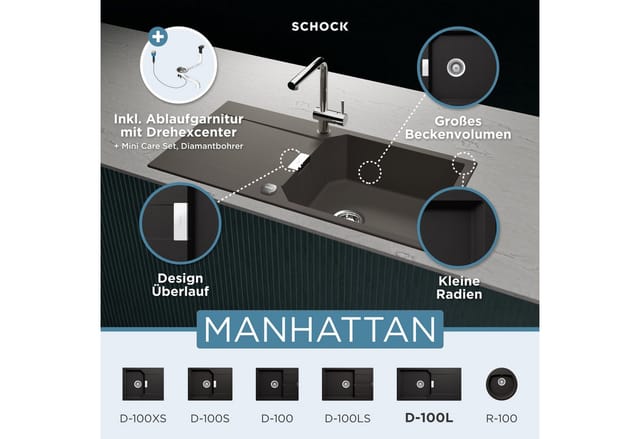 Schock Manhattan D-100L, rechteckig, 100/51 cm