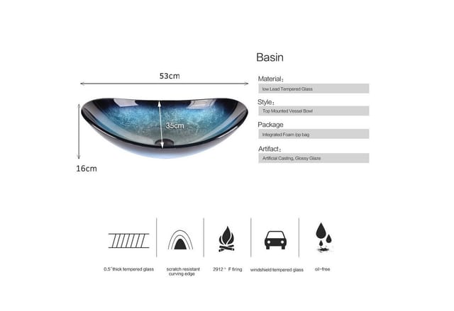 Puluomis Waschbecken Set mit Wasserhahn und Ablaufgarnitur Oval, Handgezeichnet Waschschale, Waschplätze für Badezimmer Küche WC