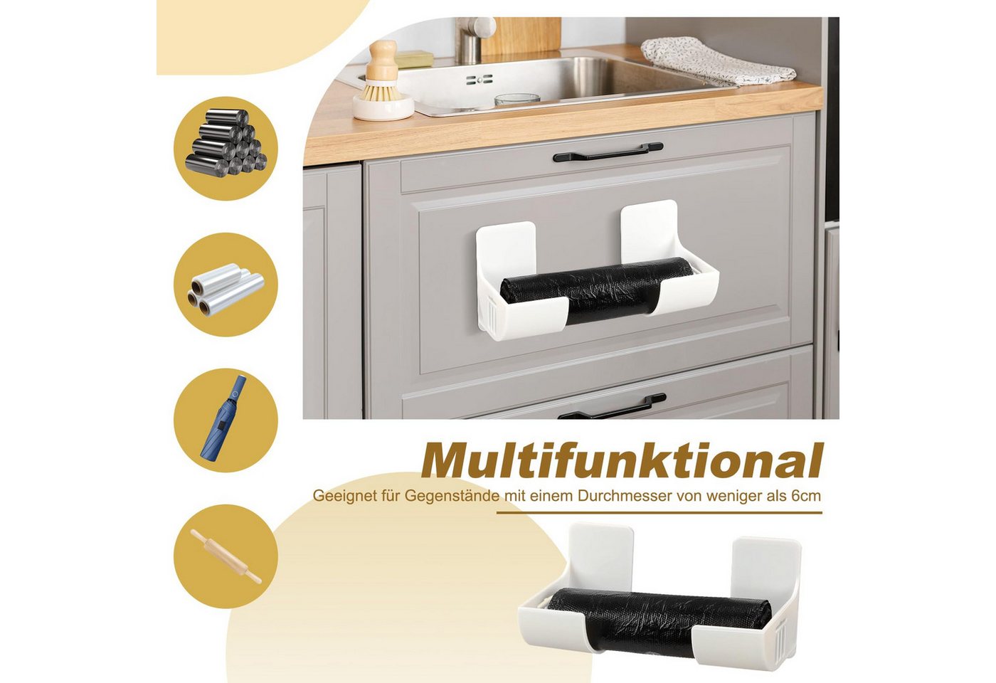 FOUORTUNATE-BEE Küchenorganizer-Set 8er Set Müllbeutelhalter selbstklebend Küchen Organizer ohne Bohren, (4-tlg), Wandhalter für Küche Schrank Tür Kühlschrank Aufbewahrung Set