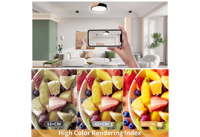 Ophy LED Deckenleuchte Moderne LED Deckenleuchte aus Holz, 24 W, fernsteuerbar, dimmbar (3000–6000 K), 30 cm – für Wohnzimmer & Flur