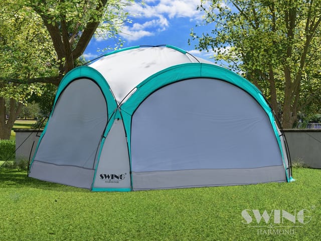 Swing&Harmonie Faltpavillon LED Event Pavillon XXL DomeShelter 450cm, inkl. Solarmodul Designer Gartenzelt mit Beleuchtung Camping Partyzelt