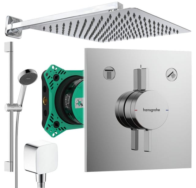 Hansgrohe und Jowi Duscharmatur DuoTurn E Unterputz Duschsystem mit Kopfbrause, Regendusche (Unterputz-Duschsystem, Set) mit Brausestange, 650mm