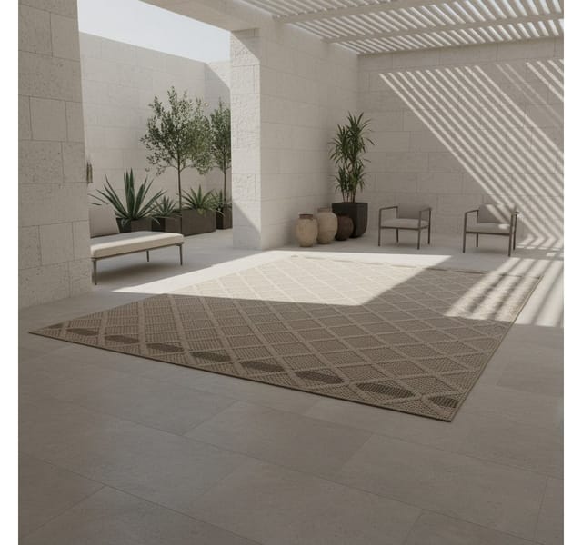 KADIMA DESIGN Outdoorteppich IMST Wetterfest UV-Beständig Balkon Waschbar Strapazierfähig, Läufer, Höhe: 8 mm, Beige, 80x150 cm, Balkonteppich Ethno Waschbar