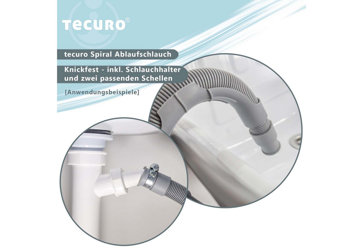 tecuro Schlauch Spiral Ablaufschlauch Ø 19/21 mm Waschmaschine Geschirrspüler