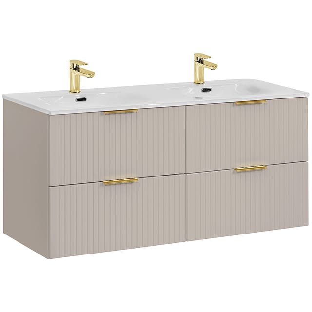 Lomadox Doppelwaschtisch ADELAIDE-56-CASHMERE, 121cm breit mit Keramik-Waschbecken, kaschmir mit gerillter Front