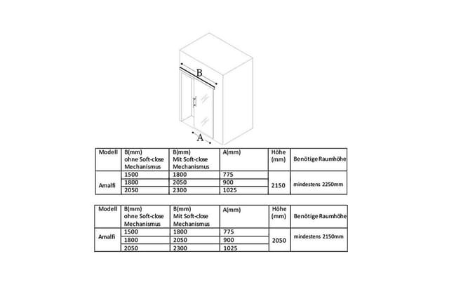 doporro Glasschiebetür Komplettset Zimmertür ESG-Glas satiniert H:205cm Amalfi TS12&14