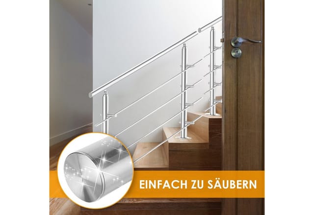 Clanmacy Treppengeländer Edelstahl Ø 42mm für Innen&Außen Treppenhaus 80 -160cm 0-5 Querstäbe, 80 cm Länge, mit 4 Pfosten, für Brüstung Balkon Garten