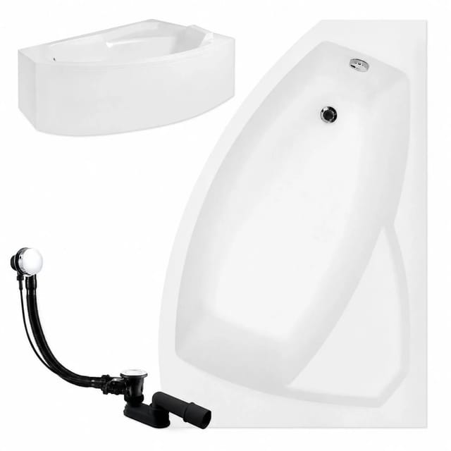 KOLMAN Badewanne Eckbadewanne Rima 140x90, (Links/Rechts), Ablaufgarnitur & Füße GRATIS