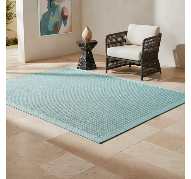 KADIMA DESIGN Outdoorteppich DAFNE Wetterfest UV-Beständig Balkon Waschbar Strapazierfähig Uni, Läufer, Höhe: 3 mm, Blau, 60x100 cm, Balkonteppich Fußbodenheizung Waschbar