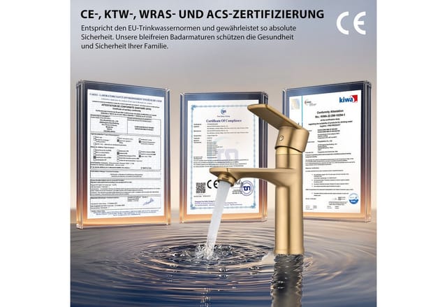 HOMELODY Einhebelmischer Bad Wasserhahn Mischbatterie Armatur Waschbecken Keramikkartusche, Perlator, 3/8 Anschluss, einfache Montage, Gold
