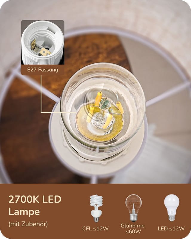 EDISHINE Stehlampe Wohnzimmer, LED wechselbar, warmweiß, mit Regalen, Leinenlampenschirme, E27 LED inkl.