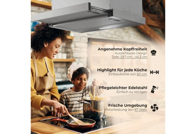 YUNA Flachschirmhaube YUNA Flachschirmhaube ALVA FS60B inklusive Kohlefilter, 60 cm YUNA Flachschirmhaube ALVA FS60B inklusive Kohlefilter, 60 cm, Unterbau