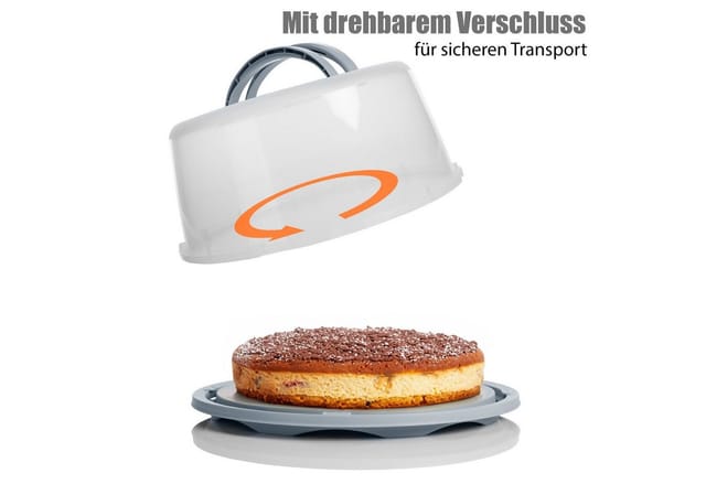 BigDean Kuchentransportbox Kuchen Transportbox Rund in Pastell Grau, Kunststoff, (Packung, 1-tlg., Kuchentransportbox), Kuchentransportbox Rund, Doppelter Tragegriff, Drehbarer Verschluss