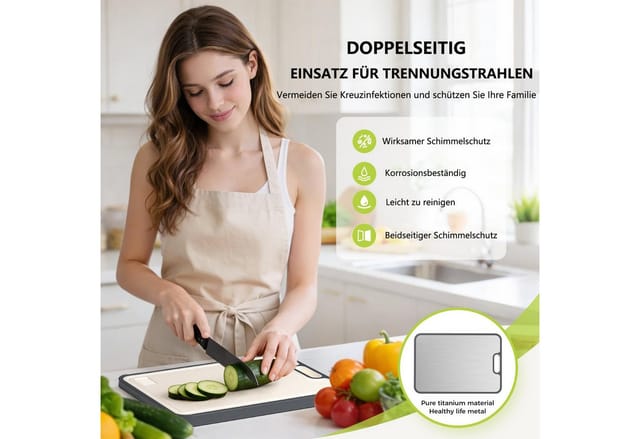 Agger Schneidebrett Edelstahl/Reintitan-Schneidebrett für die Küche – 2-in-1-Schneidebrett, Reintitan, beidseitig nutzbar, Messerschonend, pflegeleicht, großformatig